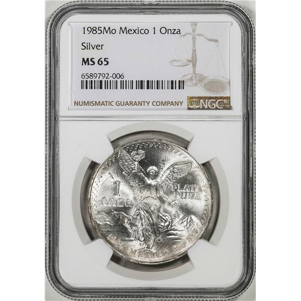 1985Mo Mexico 1 Onza Libertad Silver Coin NGC MS65