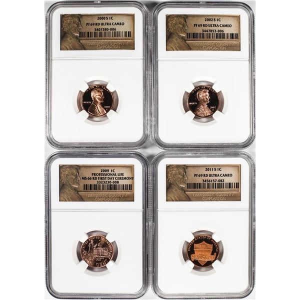 Lot of (4) Lincoln Cent Coins NGC MS66RD and PF69 Ultra Cameo