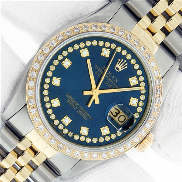 Rolex Men's Two Tone Blue Diamond Datejust Wristwatch