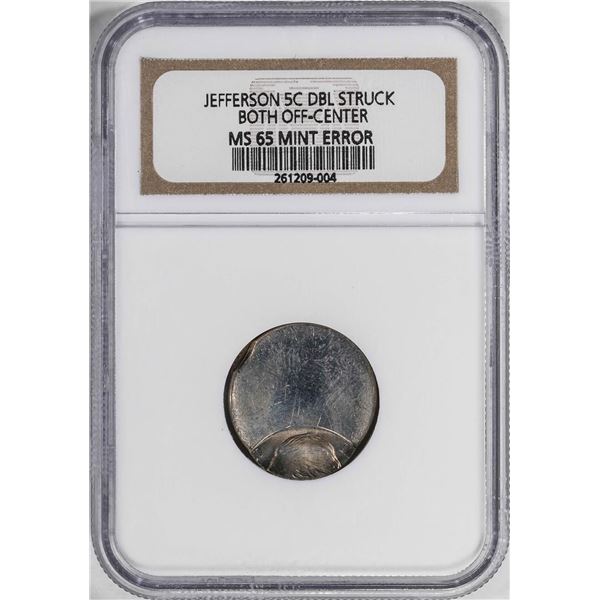 No Date Jefferson Nickel Coin Mint ERROR Double Struck Both Off-Center NGC MS65