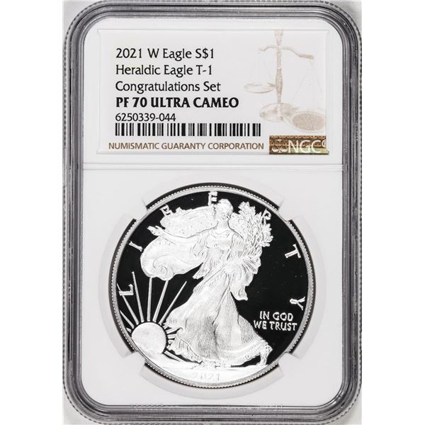 2021-W $1 Proof American Silver Eagle Coin NGC PF70 Ultra Cameo Congratulations Set