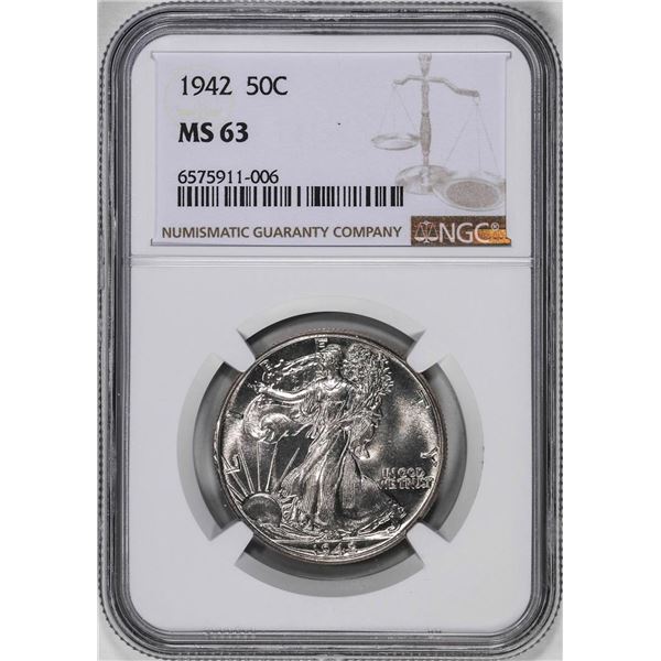 1942 Walking Liberty Half Dollar Coin NGC MS63