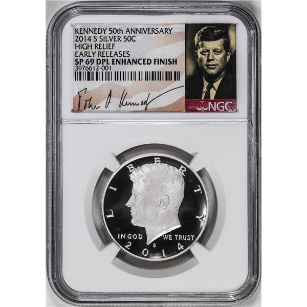 2014-S High Relief Kennedy Half Dollar Coin NGC SP69 DPL Enhanced Finish Kennedy Signed