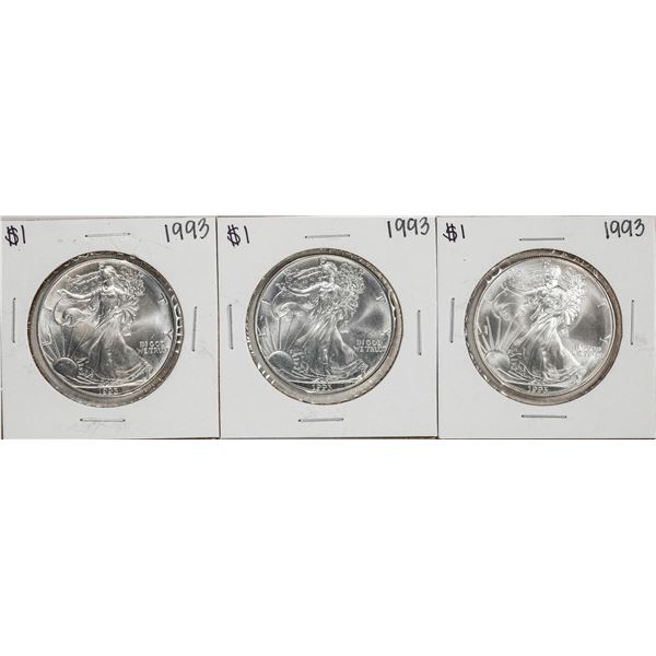 Lot of (3) 1993 $1 American Silver Eagle Coin
