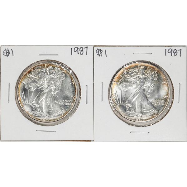 Lots of (2) 1987 $1 American Silver Eagle Coins Nice Toning