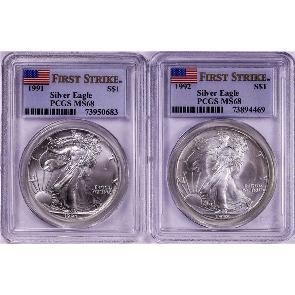 Lot of 1991-1992 $1 American Silver Eagle Coins PCGS MS68 First Strike