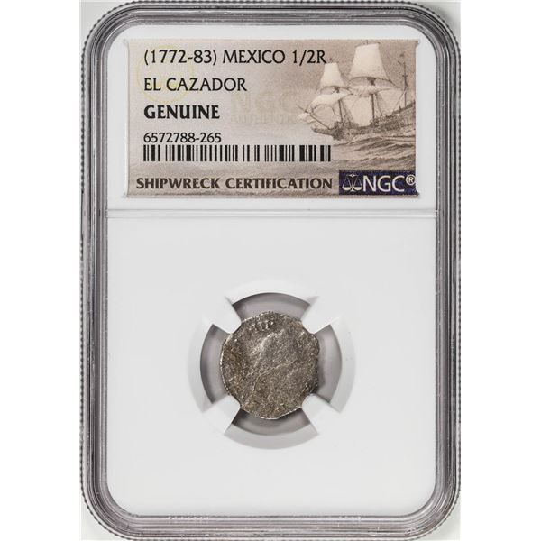 El Cazador Shipwreck (1772-83) Mexico 1/2 Real Silver Coin NGC Genuine w/ Story Card