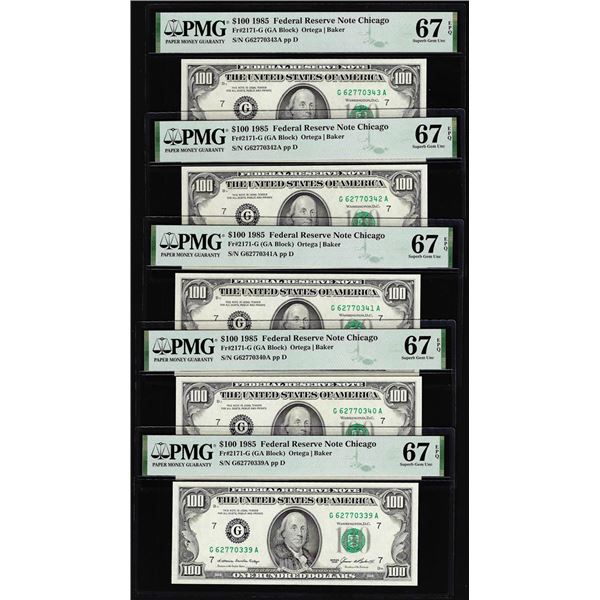 (5) Consecutive 1985 $100 Federal Reserve Notes Fr.2171-G PMG Superb Gem Unc 67EPQ