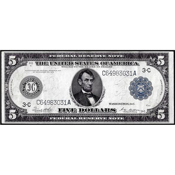 1914 $5 Federal Reserve Note Philadelphia