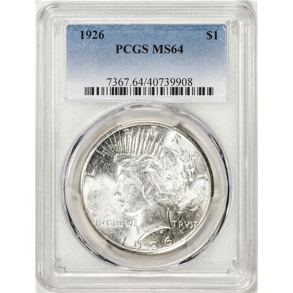 1926 $1 Peace Silver Dollar Coin PCGS MS64