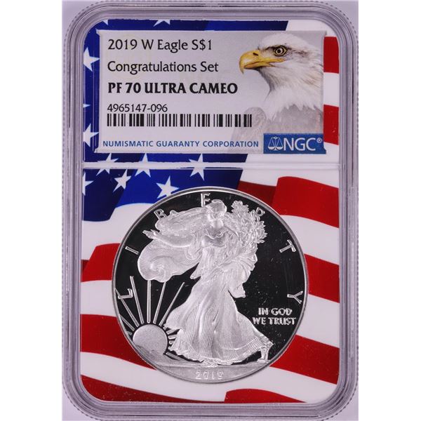 2019-W $1 Proof American Silver Eagle Coin NGC PF70 Ultra Cameo Congratulations Flag