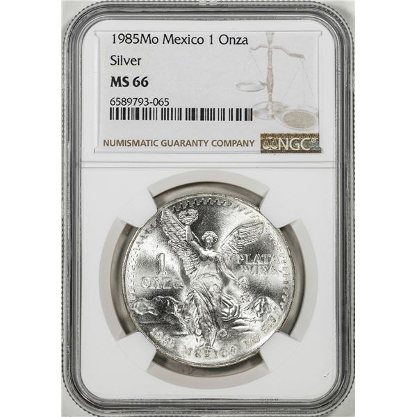 1985Mo Mexico 1 Onza Libertad Silver Coin NGC MS66