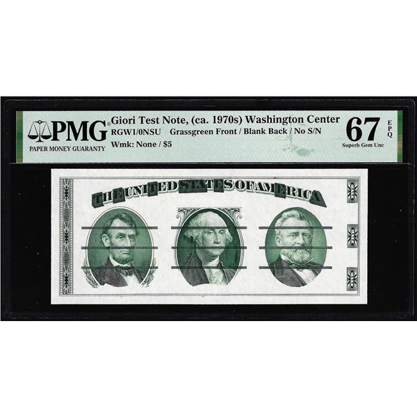 Circa 1970's Washington Center Giori Test Note PMG Superb Gem Uncirculated 67EPQ