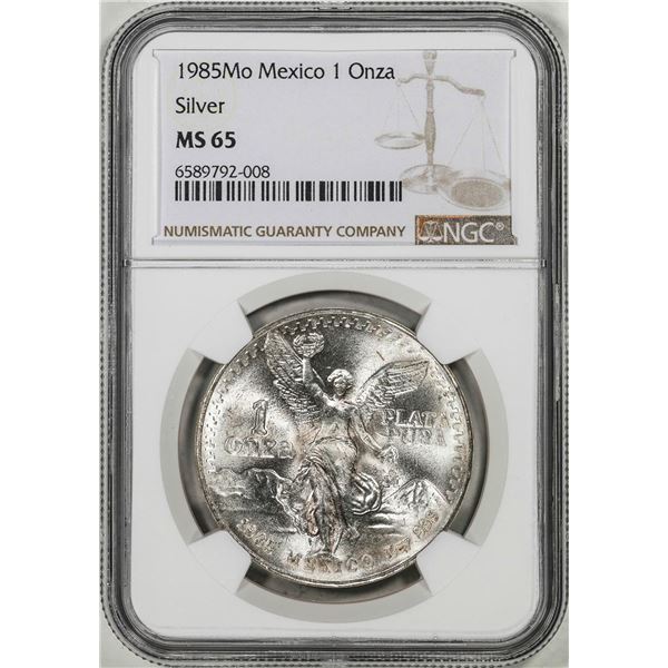 1985Mo Mexico 1 Onza Libertad Silver Coin NGC MS65