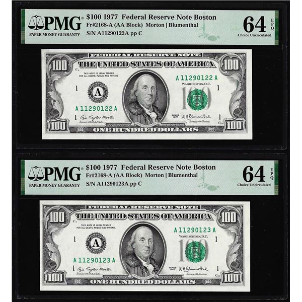 (2) Consecutive $100 Federal Reserve Notes Fr.2168-A PMG Choice Uncirculated 64EPQ
