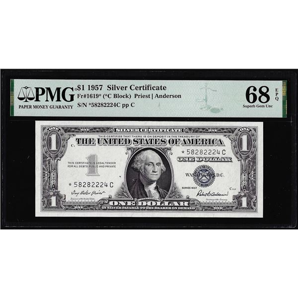 1957 $1 Silver Certificate Star Note Fr.1619* PMG Superb Gem Uncirculated 68EPQ