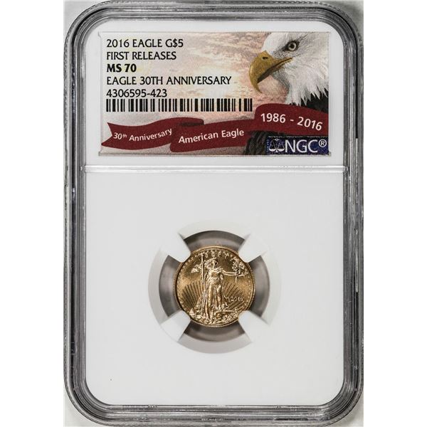 2016 $5 American Gold Eagle Coin NGC MS70 First Releases 30th Anniversary