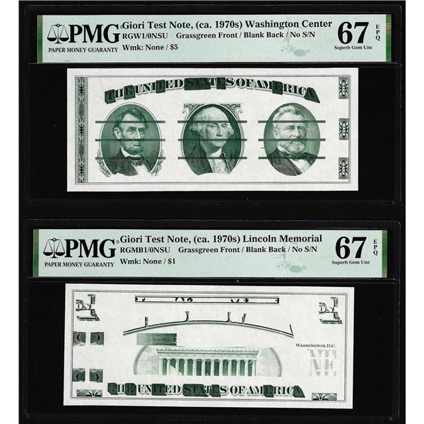 Set of Giori Test Note Washington & Lincoln Memorial PMG Superb Gem Unc 67EPQ