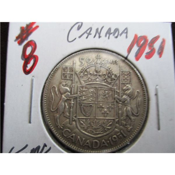 1951 CANADA KING GEORGE VI SILVER HALF DOLLAR