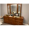 Image 1 : Large Solid Oak Dresser Beveled Mirror - Contents Not Included 73L x 19W x 7Ft T