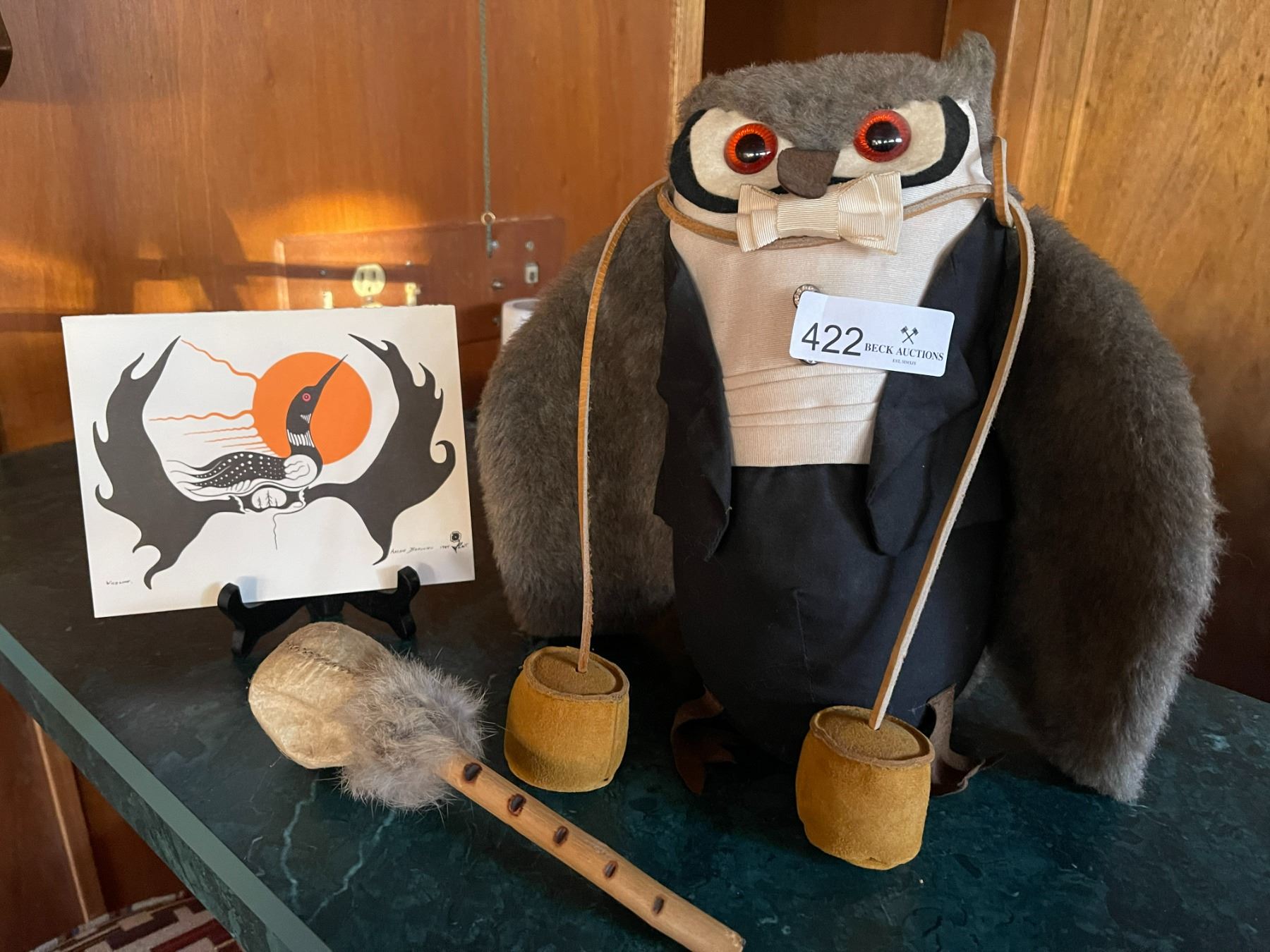 First Nations Rattle Drawing First Nations Owl, Rattle & Card - Beck Auctions Inc.