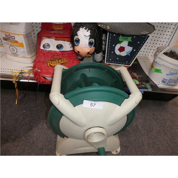 hose reel, pinatas, "Happy Brithday" balloon,