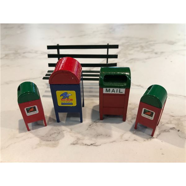 DPT.56 Heritage Village Set "4 POST OFFICE BOXES 1 PARK BENCH"