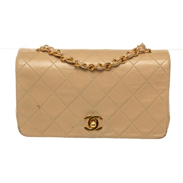 Chanel Beige Quilted Lambskin Small Full Flap Shoulder Bag