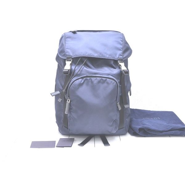Prada Navy Blue Tessuto Nylon Double Buckle Backpack