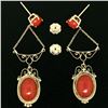 Image 2 : Antique 14K Yellow Gold Round & Oval Cabochon Coral Open Dangle Drop Earrings