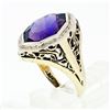 Image 9 : Antique Art Deco 14k Gold Custom Marquise Cut Bezel Set Amethyst Solitaire Ring