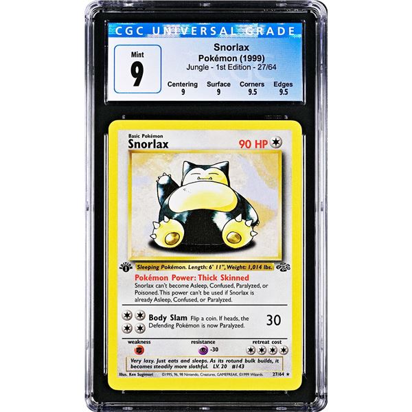 Pokemon: 1999 Snorlax Jungle 1st Edition (CGC 9) Low Pop!