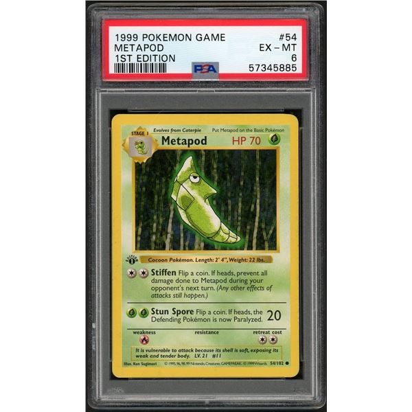Pokemon: 1999 Metapod Shadowless 1st Ed (PSA 6)
