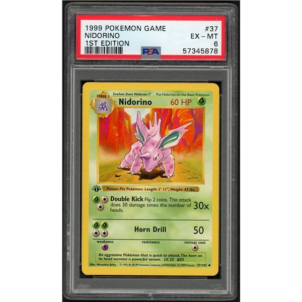 Pokemon: 1999 Nidorino Shadowless 1st Ed (PSA 6)