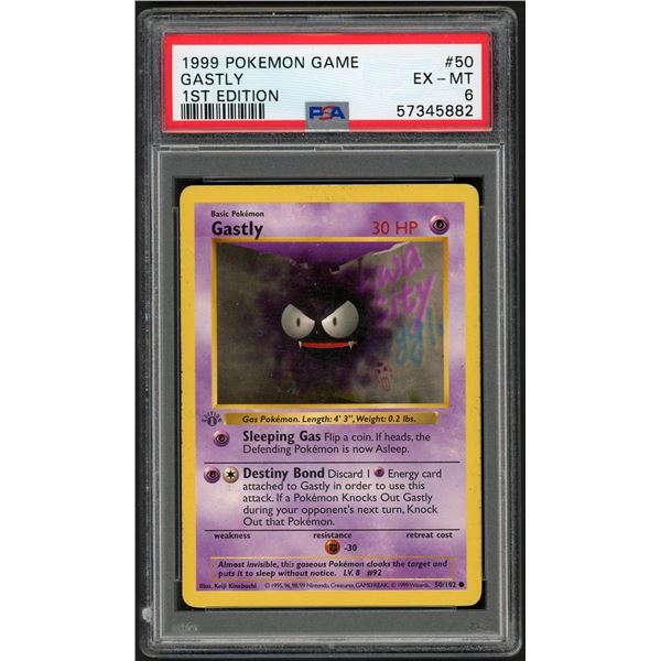 Pokemon: 1999 Gastly Shadowless 1st Ed (PSA 6)