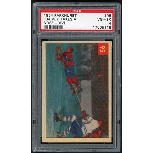 1954-55 Parkhurst #95 Harvey Takes a Nose Dive (PSA 4)