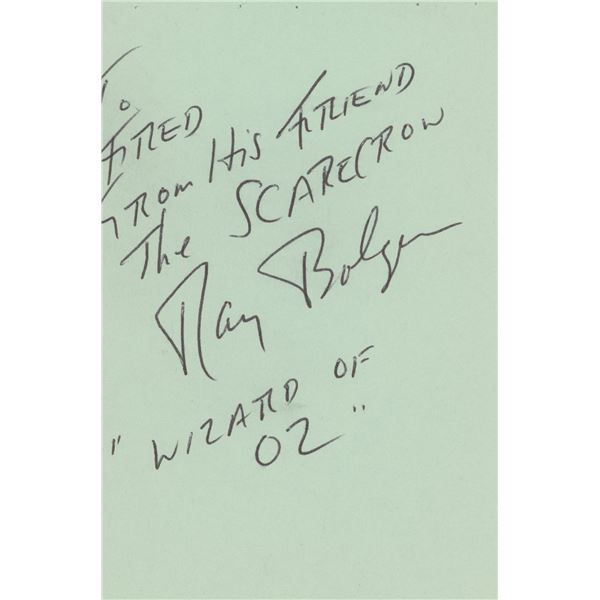 Ray Bolger The Scarecrow in the Wizard of Oz handwritten signed note