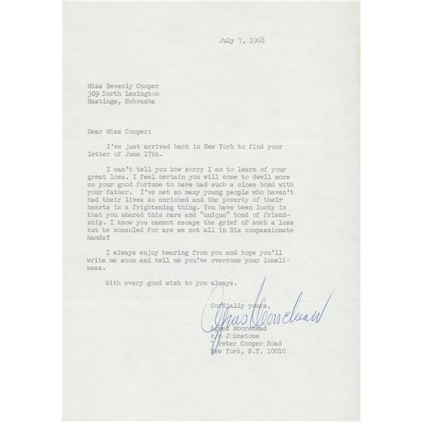 Agnes Moorehead BeWitched signed personal letter
