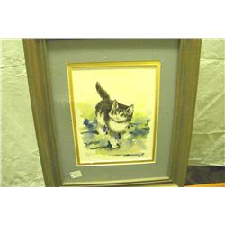 Cat Watercolor Signed -