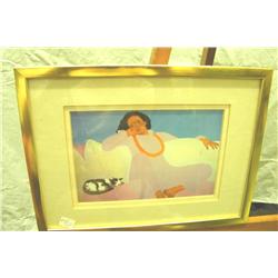 Print Lady & Cat Signed P. Hopper-