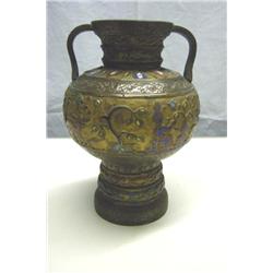 Bronze Urn With Enameled Figures-
