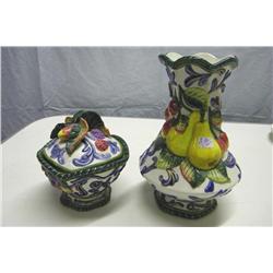 Fritz & Floyd Vase And Coverred Sugar Bowl-