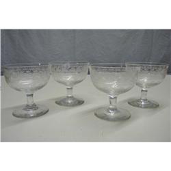 Four Etched Depression Glasses-