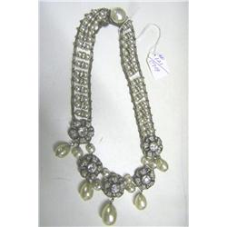 Vintage French Necklace Of Rhinestones & Pearls-