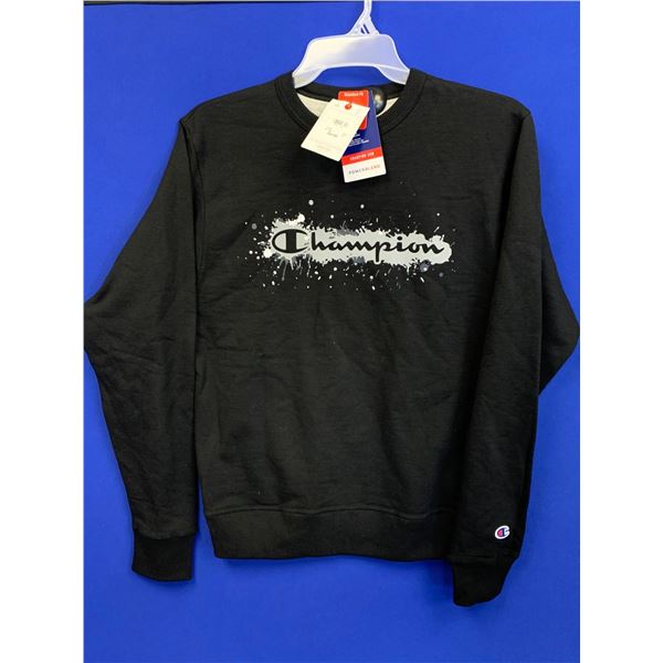 NEW Champion Powerblend Paint Sweat Shirt Black Sz SM