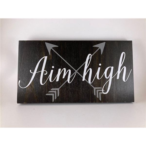 Aim High 6X12 Inches. Made of Pine. Hooks on Back