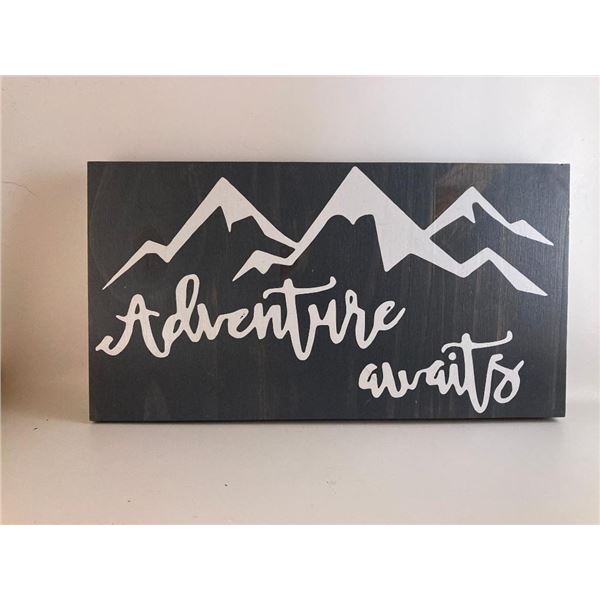 Adventure Awaits 6X12 Inches. Made of Pine. Hooks on Back