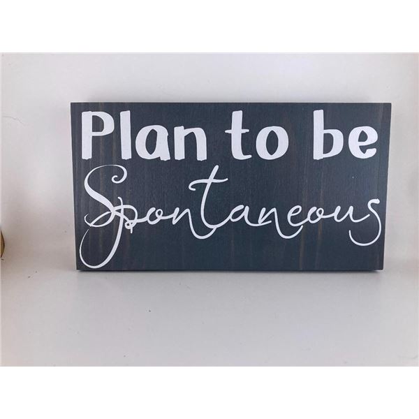 Plan to be spontaneous 6X12 Inches. Made of Pine. Hooks on Back