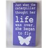 Image 1 : Just when the catepillar thought her life was over, she began to fly 6X12 Inches. Made of Pine. Hook