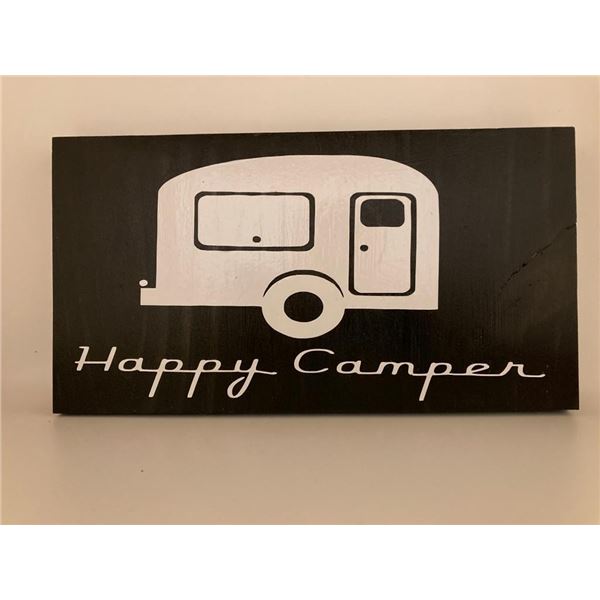 Happy Camper 6X12 Inches. Made of Pine. Hooks on Back